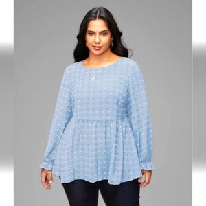 NWT- Bloomchic Women's Blue Texrured Long Sleeve Top-5X